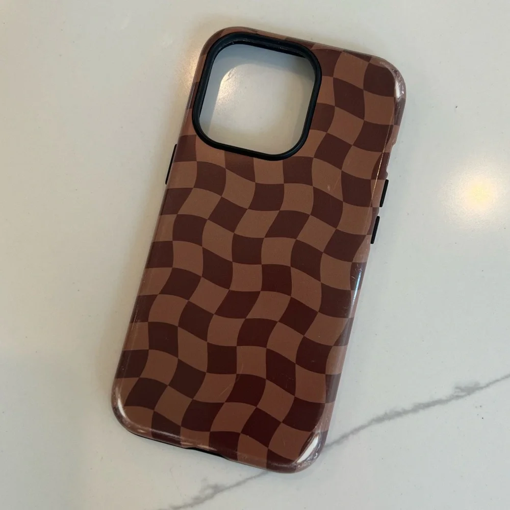 iPhone 13 Pro Phone Case‎ in Designer Checkerboard pattern, Matte Brown